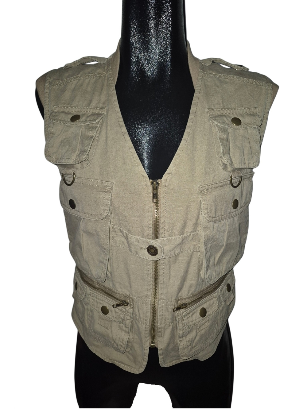 Smart Set Vintage 90's Tan Multi-pocket Zip-Up Utility Cargo Vest Size M